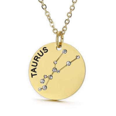 China Best Selling Europe and America Design 18k Gold Plated Circle Round Coin Necklace 12 Zodiac Pendant Necklace For Women Je for sale