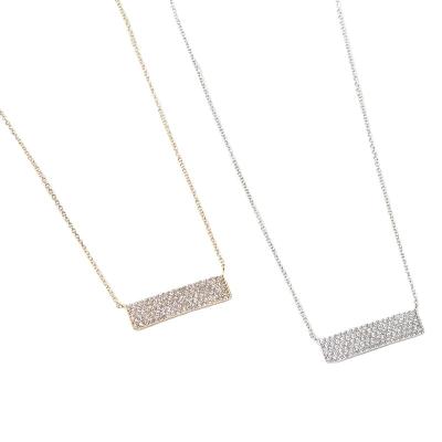 China Latest Design FASHIONABLE Cute Micro Pave Crystal Diamond Bar Necklace Pendant Designs ID Bar Necklace for sale