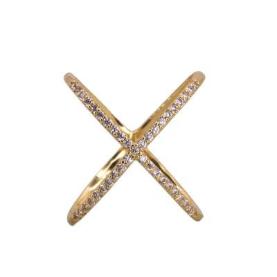 China CLASSIC Ring Jewelry Design 18k Gold Fashion Shiny Rhinestone Cross Rings Pave Crystal Minimalist X Infinity Ring for sale