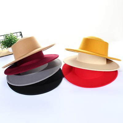 China Fashion To Keep Flat Hat Felt Hats Sale New Warm Woolen Felt Hats Jazz Hat Solid Color Female Autumn And Winter Warm Top for sale