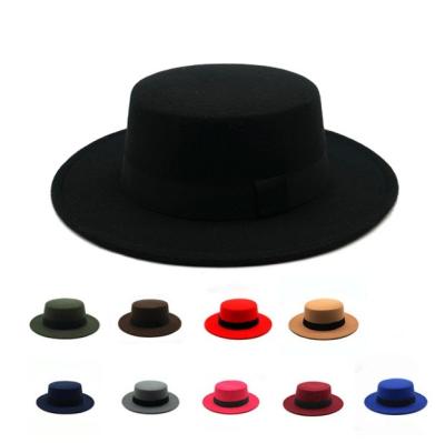 China Fashion To Keep Warm Wholesale Classic Fedora Hat For Man Jazz Hat Plain Ribbon Flat Solid Color Top for sale