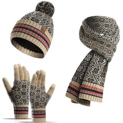 China Wholesale Winter Long Hat With Scarf And Gloves Set Men Women Knitted Beanie Hats Scarf Warm Set for sale