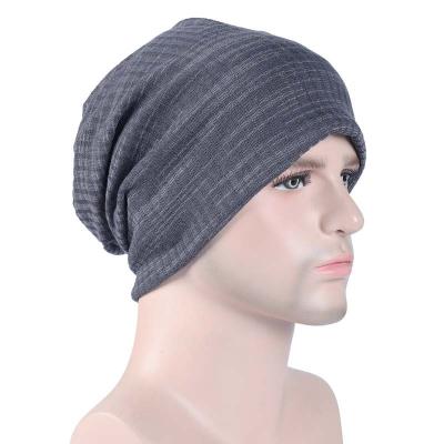 China COMMON Custom Hat Winter Pile Solid Color Logo Striped Beanie Cap Cotton Beanies Windproof Hat For Men for sale