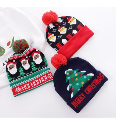 China COMMON Custom Christmas Eik Snowman Beanie Hat Fur Ball Wool Winter Knitted Beanie Hat With Pom Pom for sale