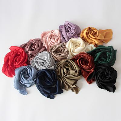 China Fashion To Keep Summer Hot Soft Korean Decorative Silk Scarf Plain Style Ladies Solid Color Hijab Small Size Elegant Scarf for sale