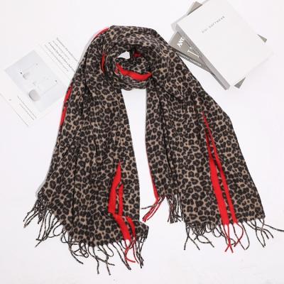 China Wholesale Leopard Print Cheap Animal European Scarf Women Custom Striped Cashmere Scarf With Tassel for sale