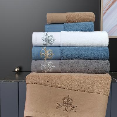 China Viable Wholesale Embroidery Luxury Luxury Hotel Towel Toalla Towel 100% Cotton Towel 100% Cotton White Genuine Bath Towel Sets for sale