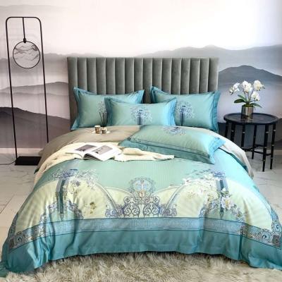 China Nondisposable Luxury Green 100%tancel Custom Made Luxury Collar Queen Size 5 Star Hotel Comforter Bedding Set for sale