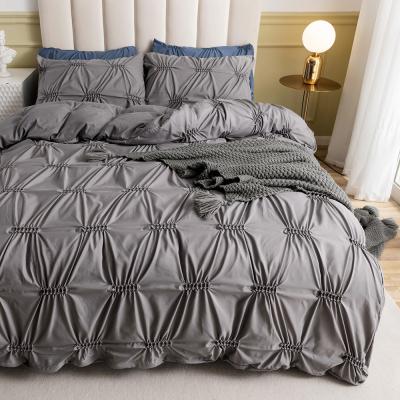 China Amazon Solid Color Nondisposable Warm Flower Shaped Pleated Effect Twin Full Queen King Size Pillowcase Quilt Cover 3 Piece Bedding Set for sale