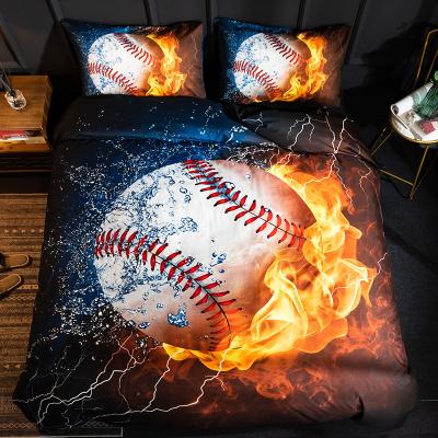 China Nondisposable Wholesale Amazon Hot Sale 3D Printed Basketball Baseball Football Model 3 4 Pieces Set Full Twin King Queen Size Bedding Set for sale