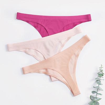 China 2022 Wholesale Women Low Waist Girls Antibacterial Sexy Thongs Ice Silk Seamless Panties T-Back Thong Panties for sale