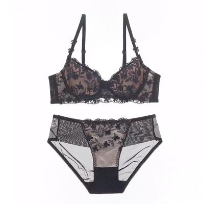 China QUICK DRY French women's style small chest end up underwear flower lace embroidery bra adjustable bra suit for sale