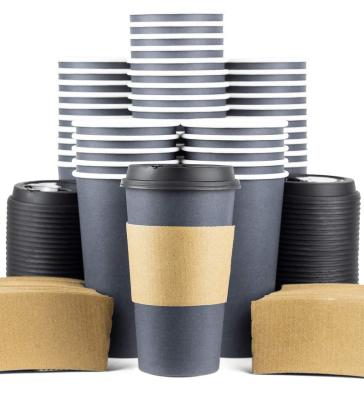 China Recyclable Custom DOUBLE Wall Disposable paper coffee cup suppliers custom printed cheap waterproof coffee paper cup with black lid for sale