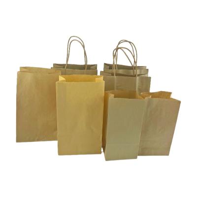 China Recycled Materials Custom Logo  Restaurant Food Takeaway Grocery Shopping take out Packaging Brown Kraft Paper Bag With Handles for sale