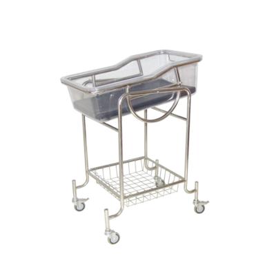 China China BT-AB108 China Hospital Stainless Steel Baby Cradle Bed Metal Mobile Infant Cradle with Tilt ABS Plastic Tray Basket Mattress for sale