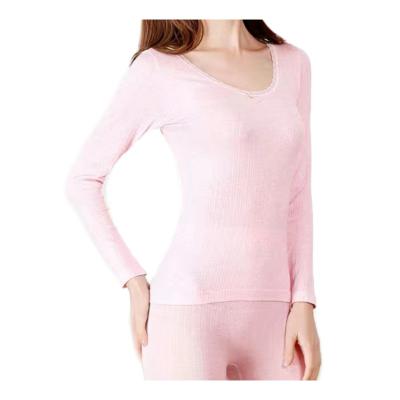 China Thermal Factory Outlet Round Neck Ladies Pure Color Brushed Women Breathable Thermal Underwear Long Johns Thermal Sets for sale