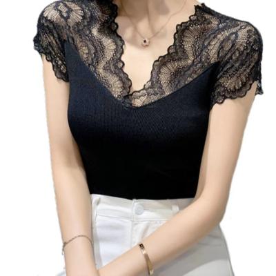 China Modal Spandex Sexy New Fashion Comfortable High Quality Women Lace Up Short Sleeve Ladies T-shirt for sale