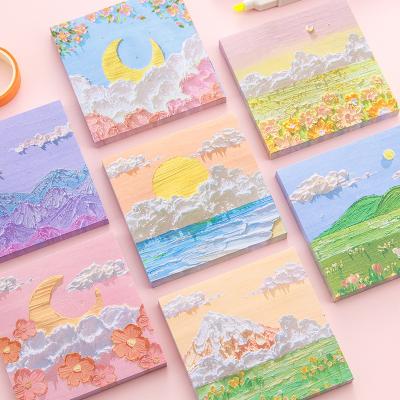 China Landscape Oil Painting Note High Value Hand Account Note Paper Self Adhesive Sticky Sticky Notes for sale