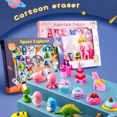 China Creative TPR Children's Cartoon Princess Dinosaur Set Professional Student Gift Box Toys Stationery Eraser for sale