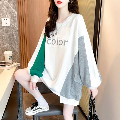 China Spring and Autumn Fashion Loose Large Size QUICK DRY Quilting Contrast Long Ladies Hoodie and Round Neck Sleeve Sweatshirt for sale