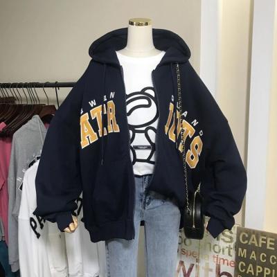 China Custom QUICK DRY loose hooded zipper oversized unisex cotton women's coats sweater letter hoodie jacket for sale