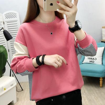 China 2021 Fashion Women's Tops Autumn Winter QUICK DRY New Color Contrast Splicing Casual Long Sleeve Round Neck Sweatshirt for sale