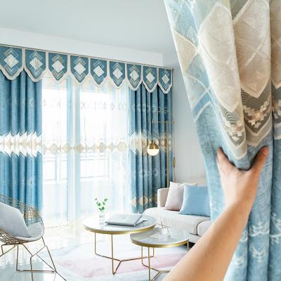 China Light luxury European-style high-grade chenille embroidered curtain fabric, living room balcony villa, bay curtain finished products for sale