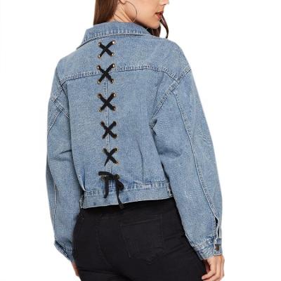 China 2021 QUICK DRY Lace Up Back Single Breasted Crop Denim Jacket For Women for sale