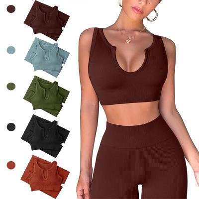 China Fashion Antibacterial Hot Workout Teams 2 Pieces Ribbed Seamless Crop Tank Yoga Legging Bra Set Active Wear Sports Bra Set Sports Set woman for sale