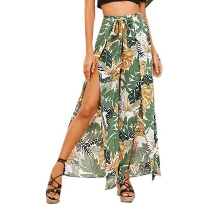 China Women Plus Size Tie Front Wrap Split Thigh Tropical Print Maxi Skirts for sale