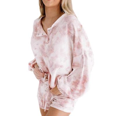 China Fashion Women Breathable Sleepwear Tie Dye Pajamas Shorts Set for sale