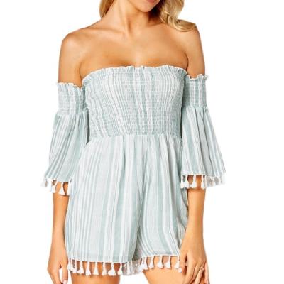 China QUICK DRY Striped Print Tassel Hem Sexy One Piece Romper Jumper For Women for sale