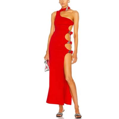 China Cavity Front Party Gowns Evening Red Anti-Static Sexy Split Dresses for sale