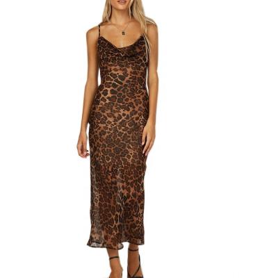 China 2021 Anti-Static Leopard Print Fashion Simple Slim Fit Long Maxi Dress Women Clothing Slip for sale