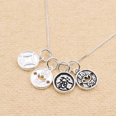 China 925 Sterling Silver Wholesale 925 Sterling Silver Accessory Pendant in Fortune Word and Round Shape for Jewelry Making for sale