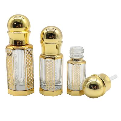 China With Glass Stick 3ml 6ml 12ml Empty Arabian Perfume Attar Oud Glass Bottles Essential Oil Gold Bottles for sale