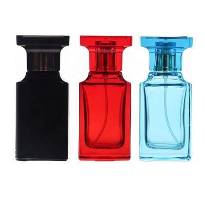 China Wholesale Empty Skin Care Packaging 55ml Square Black Blue Personal Care Manufacturer Spray Refillable Glass Perfume Bottle for sale