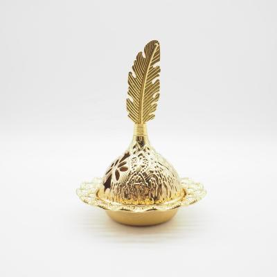 China Arabic incense wholesale custom logo morden gold metal mini lotus home base with metal holder censer for sale