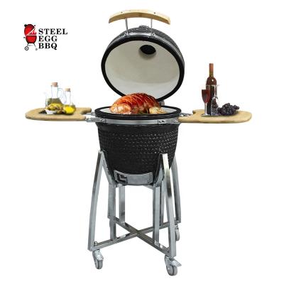 China Adjustable Size SEB KAMADO Egg BBQ/Steel 18 Inch Black Ceramic Color Kamado Factory Luxury Pizza Oven BBQ Baking Grilling Smoker Searing for sale