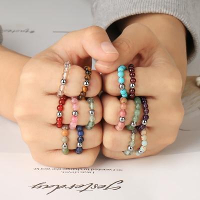 China FASHIONABLE Natural Green Stone Beads Women Rings Adjustable Crystal Gem Stone Men Rings Natural Black Stone for sale