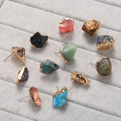 China FASHIONABLE Mix Stone Amazon Gold Stud Earrings Wholesale Natural Raw Stone Stone Stud Earrings For Women for sale