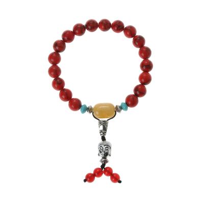 China Synthetic Natural Dangling Red Turquoise Stone Bracelet Gemstone Bracelet Head Buddha Bead Bracelet Set for sale