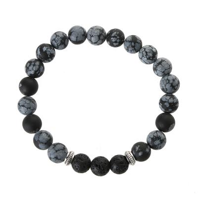 China Black Lava Stone Bracelet, Luxury Snowflake Stone Jewelry Decoration Aroma Essential Oil Diffuser Bracelet For Men for sale