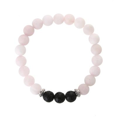 China Jewelry Decoration Frosted Rose Quartz Beaded Bracelet , Black Lava Stone Diffuser Bracelet For Essential Oil for sale