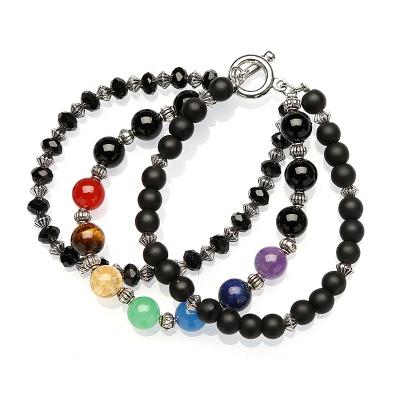 China Fashionable Crystal Healing Stones Reiki Bracelet, Matte Black Stone Mens Bracelet for sale