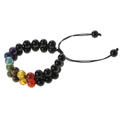 China 2020 Chakra Natural Stone Bracelet Wholesale Natural Bead 7 Adjustable Two Layer Woven Bracelet for sale