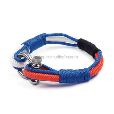 China Hot 2017 Stainless Steel Shackle Custom Made Bracelet Navy Nautical Nylon Rope Bracelet With Clasp for sale