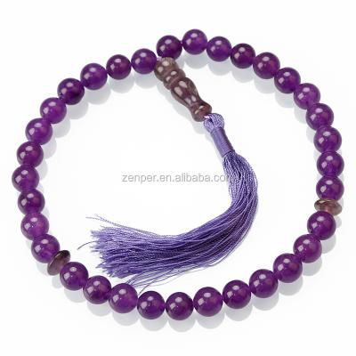 China Amethyst purple dyed round jade smoorth bead rosary, amethyst prayer rosary for sale