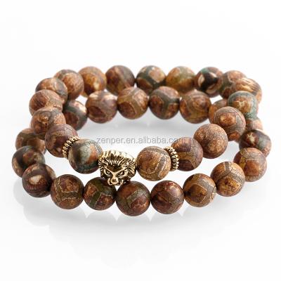 China Tibetan style wooden agate agate beads, dzi heavens eye lion head charm bracelet for sale