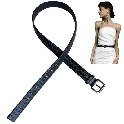 China 7 pin buckle Knitted Leather Belt , Ladies Skinny Belt 1.25In Width for sale